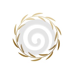 Golden laurel wreath round frame. Ring with gold leaves, circle award logo or emblem vector illustration. Roman circular