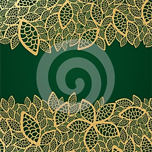 Golden leaf lace on green background