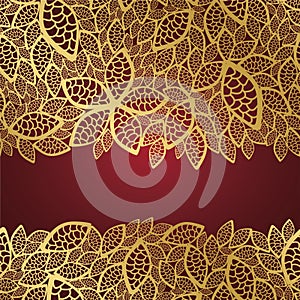 Golden leaf lace on red background