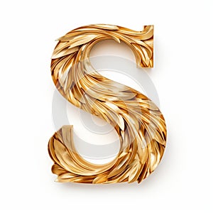 Golden Leaf Letter S On White Background