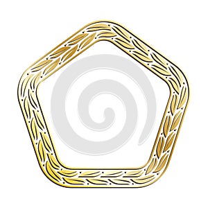 Golden LEAVES pentagonal frames for decorative headers. Gold metal floral ornaments isolated on white background. Vector