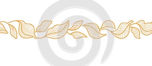 Golden leaves, vector line border Seamless pattern