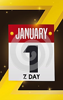 Golden Letter and Calendar Announcing Z Day Celebration, Vector Illustration