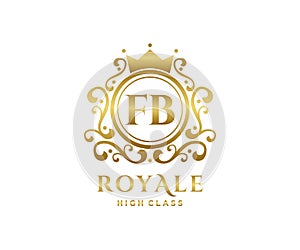 Golden Letter FB template logo Luxury gold letter with crown. Monogram alphabet . Beautiful royal initials letter