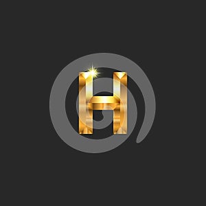 Golden letter H logo mockup, shiny sparkling facet symbol, business card emblem template