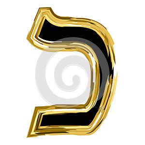 The golden letter Kaf from the Hebrew alphabet. gold letter font Hanukkah. vector illustration on isolated background photo