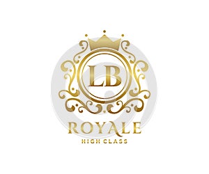 Golden Letter LB template logo Luxury gold letter with crown. Monogram alphabet . Beautiful royal initials letter