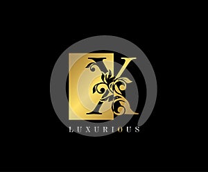Golden X Letter Logo Design. Gold X Letter With Negative Space and Classy Leaves Shape design perfect for fashion, Jewelry,