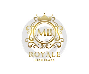 Golden Letter MB template logo Luxury gold letter with crown. Monogram alphabet . Beautiful royal initials letter