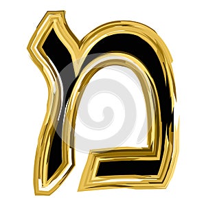 The golden letter Mem from the Hebrew alphabet. gold letter font Hanukkah. vector illustration on isolated background
