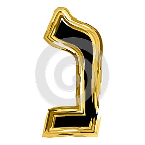 The golden letter of Nun from the Hebrew alphabet. gold letter font Hanukkah. vector illustration on isolated background