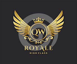 Golden Letter QU template logo Luxury gold letter with crown. Monogram alphabet . Beautiful royal initials letter