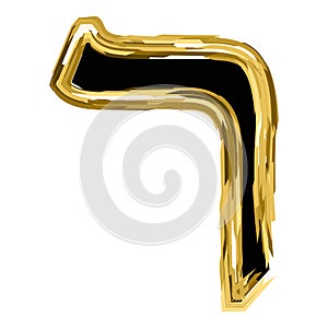 The golden letter Reish from the Hebrew alphabet. gold letter font Hanukkah. vector illustration on isolated background