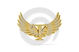 Golden letter T - three dimensional letter T with angel wings on white background