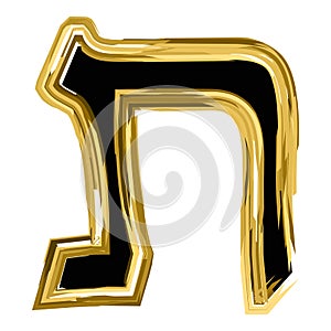 The golden letter Tav from the Hebrew alphabet. gold letter font Hanukkah. vector illustration on isolated background