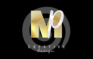 Golden Letters MP Logo with a minimalist design. Letters M and P with geometric and handwritten typography