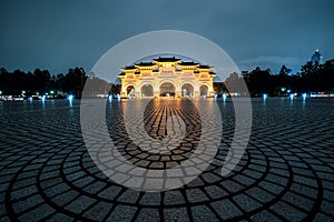 Golden Liberty Square Arch at night. The main gate entrance into Liberty Square of Taipei, Taiwan