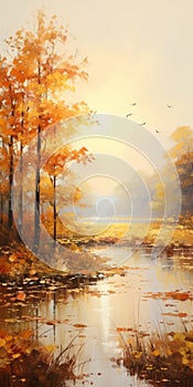 Golden Light: Accurate Ornithological Autumn Lake Landscape