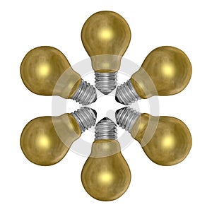 Golden light bulbs arranged in radial pattern