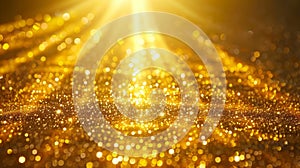 Golden light burst on dark yellow background, abstract rays of yellow and gold magic
