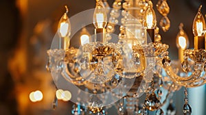 Golden light from the fire reflected off the crystal chandelier hanging above creating a dazzling display of warmth and