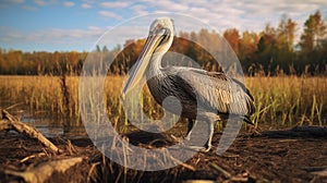 Golden Light: Hyper-realistic Pelican Illustration At Lake Baikal