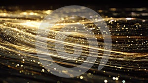 Golden light particles flowing creating abstract energy stream