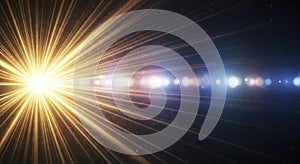 Light Rays and Bokeh Effect on Dark Background