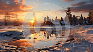 Golden Light: A Serene Winter Scene In Rural Finland