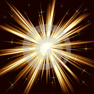 Golden light, star burst, stylized fireworks