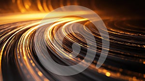 Golden light trails creating abstract motion curve effect