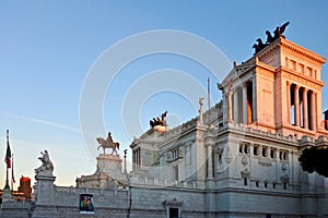 Golden light on the Victor Emmanuel Monument, Altare della Patria, Rome, Italy