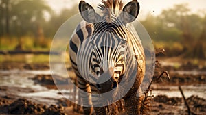 Golden Light Zebra: A Stunning Nature-based Portrait photo