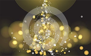 Golden lights on black background and white or silver Glitter and elegant for Christmas. Abstract background with bokeh effect