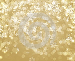 Golden lights decorated with white bokeh snowflake ans stars Christmas photo