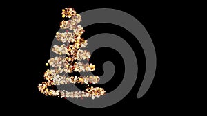 Golden lights spiraling to the form of an abstract Christmas tree with children toys and garland of snowflakes