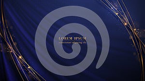 Golden line element and glitter light effect decoration on blue fabric luxury background