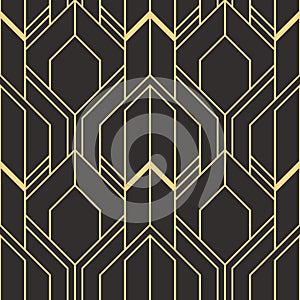 golden lined shape. Abstract art deco seamless luxury background