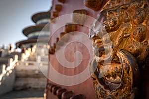 Golden lion door knob in Beijing.