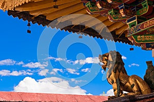 Golden lion statue in the Jokhang Temple