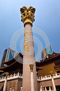 Golden Lions Pillars Jing An Temple Shanghai China