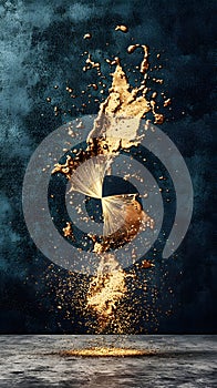 Golden liquid splash on textured background