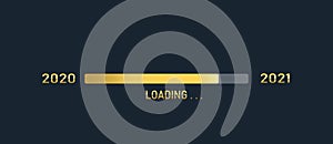 Golden loading progress bar of 2020, 2021, happy new years isolated on dark background