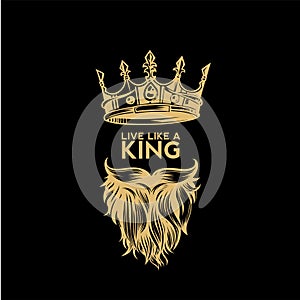 Golden logo of crown,mustache and beard vector illustration