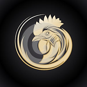 Golden logo symbol with rooster head