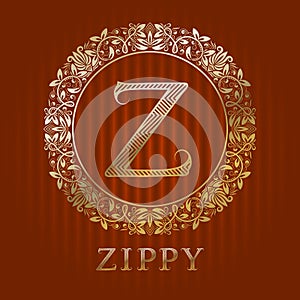 Golden logo template for zippy boutique. Vector monogram