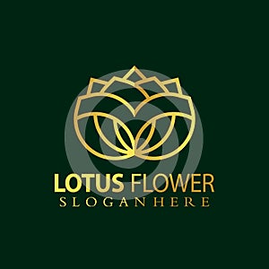 Golden Lotus Flower Vintage Logo design vector illustration