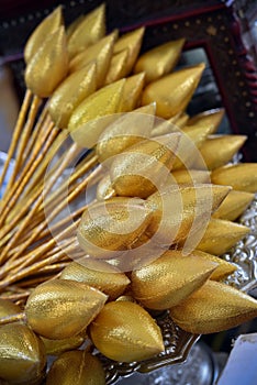 Golden lotus for offering to the highly respect monk in Wat Non Kum Temple, Sikhio, Thailand