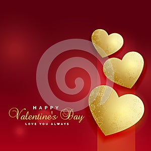 Golden love hearts red background for valentine`s day
