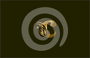 Golden Lowercase Letter C Connected Flourishes Logogram